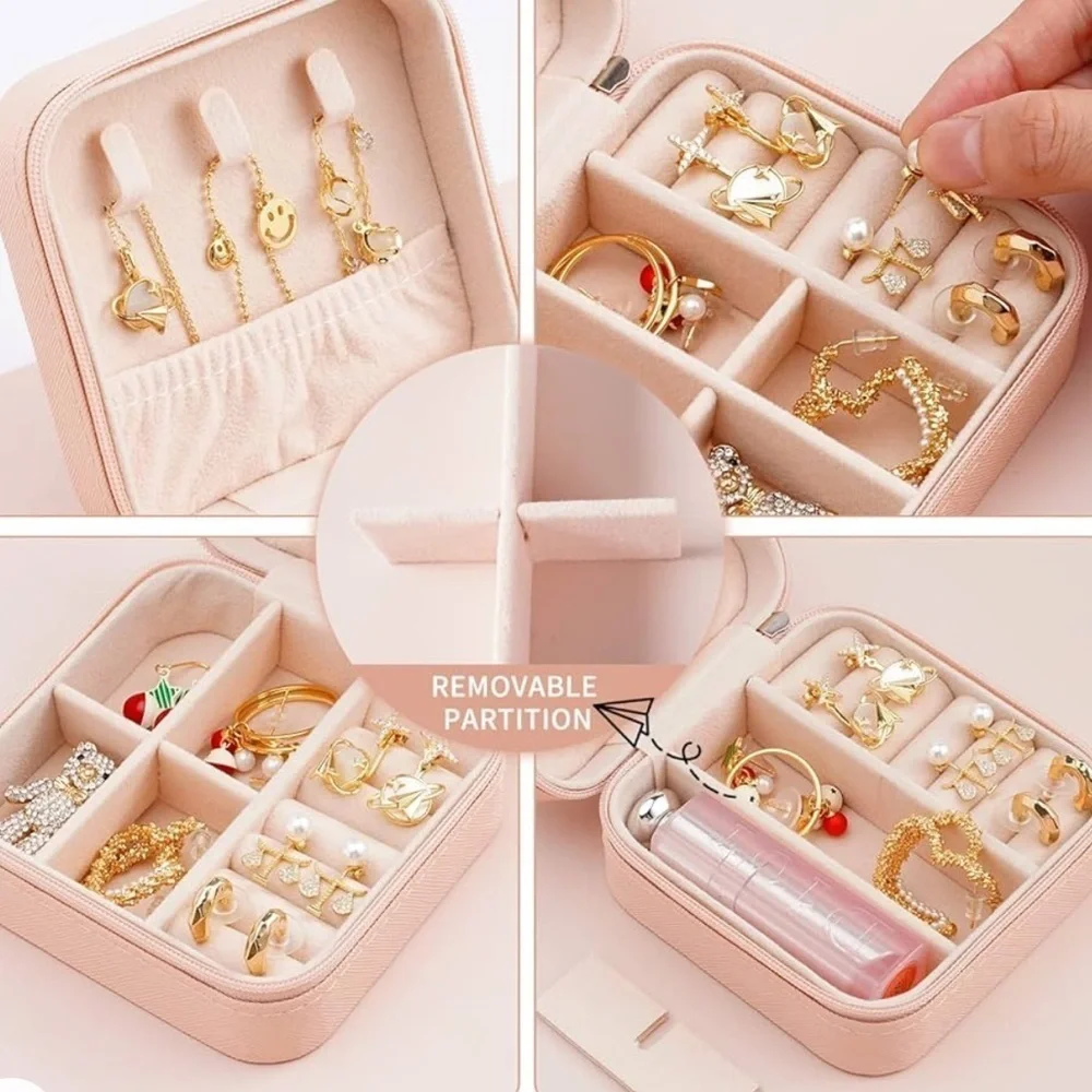 NWT Portable Travel Mini Jewelry Box Organizer Zip Case Storage Rings Earrings